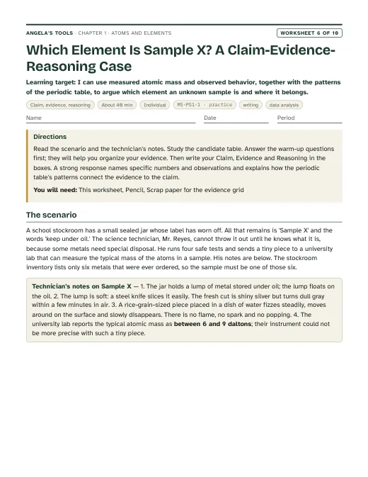 First page of Which Element Is Sample X? A Claim-Evidence-Reasoning Case