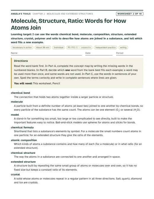 First page of Molecule, Structure, Ratio: Words for How Atoms Join