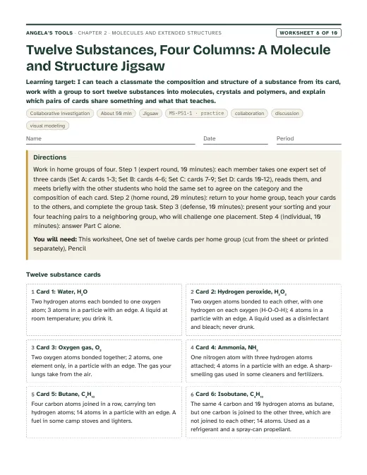 First page of Twelve Substances, Four Columns: A Molecule and Structure Jigsaw