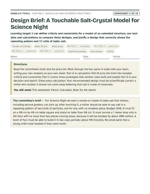 First page of Design Brief: A Touchable Salt-Crystal Model for Science Night