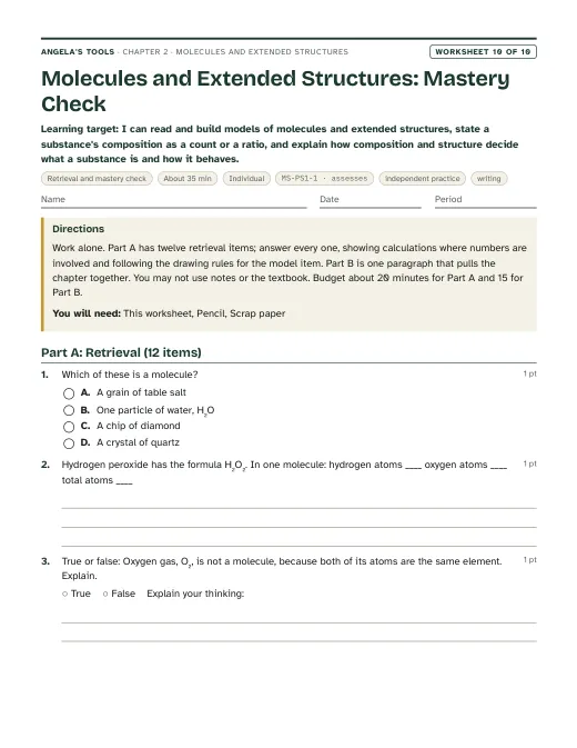 First page of Molecules and Extended Structures: Mastery Check