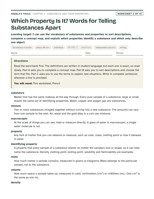 First page of Which Property Is It? Words for Telling Substances Apart