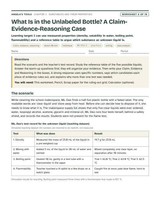 First page of What Is in the Unlabeled Bottle? A Claim-Evidence-Reasoning Case