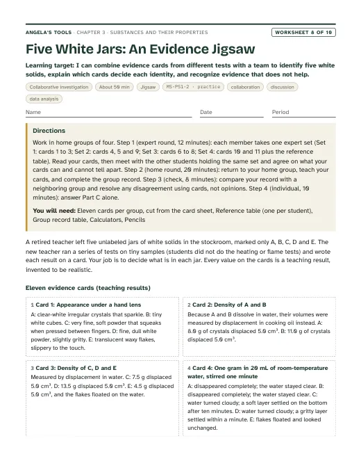 First page of Five White Jars: An Evidence Jigsaw