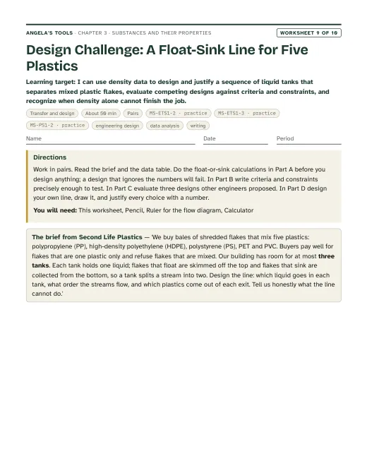 First page of Design Challenge: A Float-Sink Line for Five Plastics