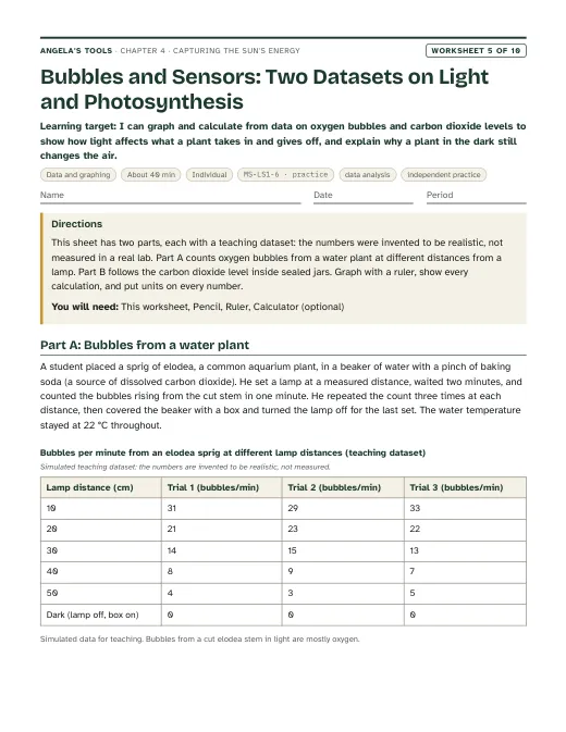 First page of Bubbles and Sensors: Two Datasets on Light and Photosynthesis