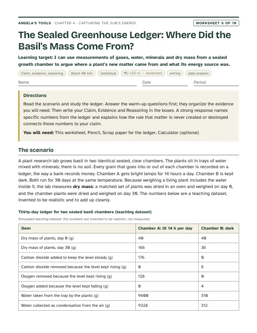 First page of The Sealed Greenhouse Ledger: Where Did the Basil's Mass Come From?