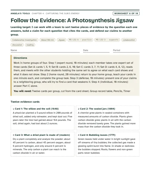 First page of Follow the Evidence: A Photosynthesis Jigsaw