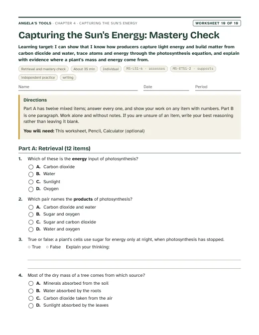 First page of Capturing the Sun's Energy: Mastery Check