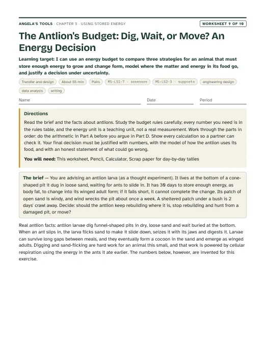 First page of The Antlion's Budget: Dig, Wait, or Move? An Energy Decision