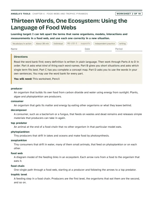 First page of Thirteen Words, One Ecosystem: Using the Language of Food Webs