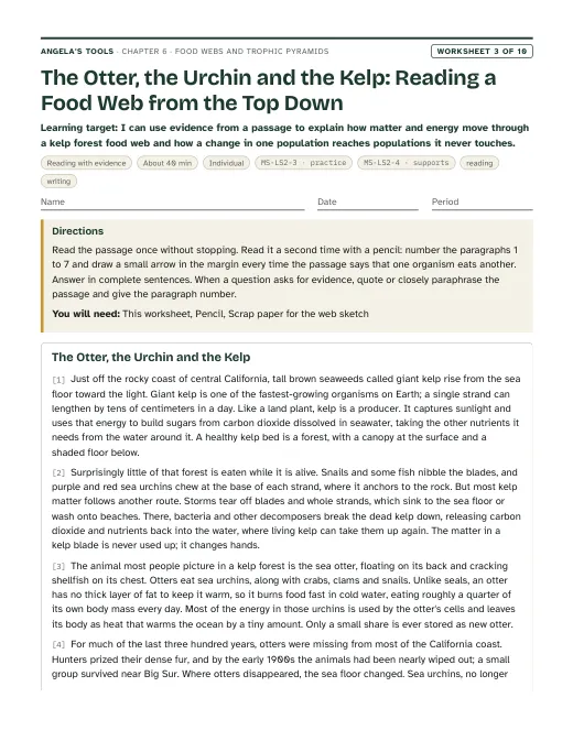 First page of The Otter, the Urchin and the Kelp: Reading a Food Web from the Top Down