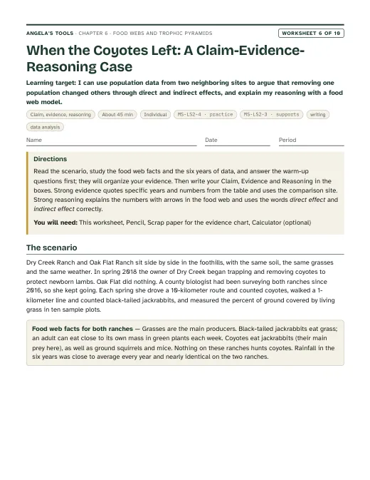 First page of When the Coyotes Left: A Claim-Evidence-Reasoning Case
