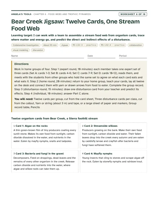 First page of Bear Creek Jigsaw: Twelve Cards, One Stream Food Web