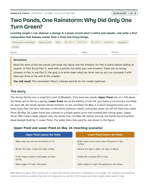 First page of Two Ponds, One Rainstorm: Why Did Only One Turn Green?