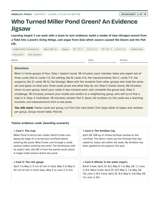 First page of Who Turned Miller Pond Green? An Evidence Jigsaw