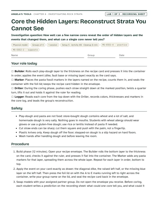 First page of the Core the Hidden Layers: Reconstruct Strata You Cannot See recording sheet