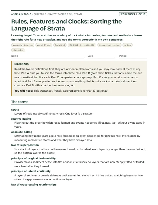 First page of Rules, Features and Clocks: Sorting the Language of Strata