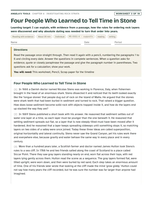 First page of Four People Who Learned to Tell Time in Stone