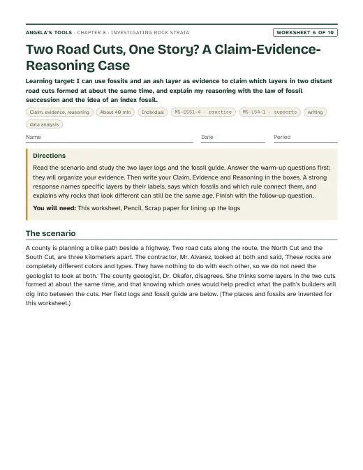 First page of Two Road Cuts, One Story? A Claim-Evidence-Reasoning Case