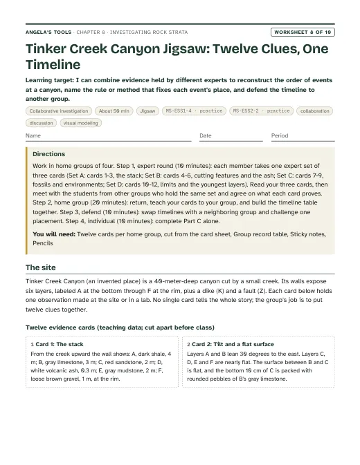 First page of Tinker Creek Canyon Jigsaw: Twelve Clues, One Timeline