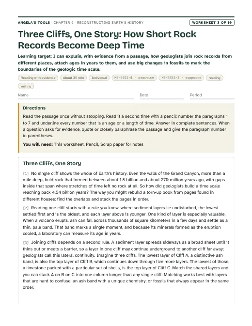 First page of Three Cliffs, One Story: How Short Rock Records Become Deep Time