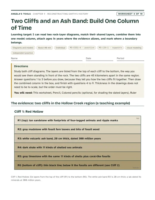 First page of Two Cliffs and an Ash Band: Build One Column of Time