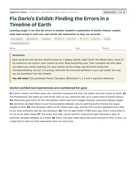 First page of Fix Dario's Exhibit: Finding the Errors in a Timeline of Earth