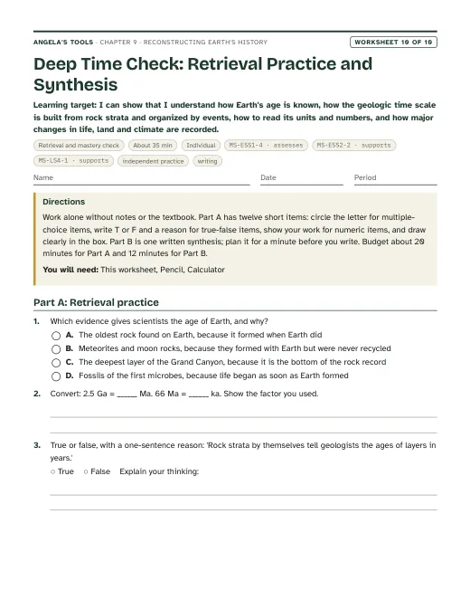 First page of Deep Time Check: Retrieval Practice and Synthesis