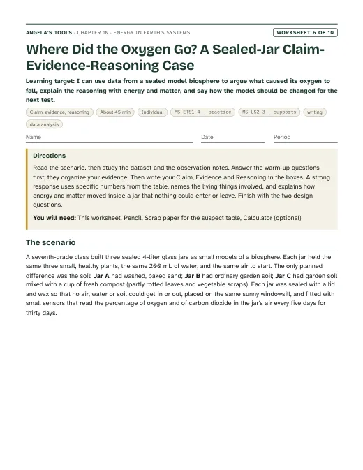 First page of Where Did the Oxygen Go? A Sealed-Jar Claim-Evidence-Reasoning Case