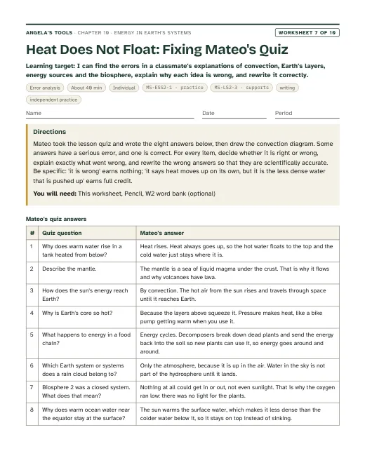 First page of Heat Does Not Float: Fixing Mateo's Quiz