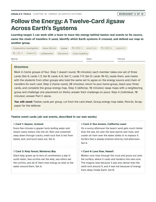 First page of Follow the Energy: A Twelve-Card Jigsaw Across Earth's Systems