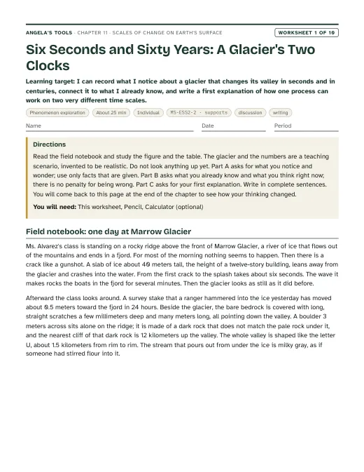 First page of Six Seconds and Sixty Years: A Glacier's Two Clocks