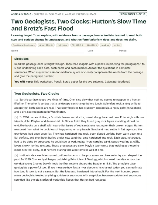 First page of Two Geologists, Two Clocks: Hutton's Slow Time and Bretz's Fast Flood