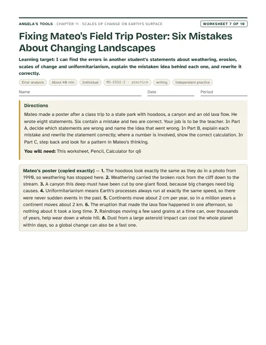 First page of Fixing Mateo's Field Trip Poster: Six Mistakes About Changing Landscapes