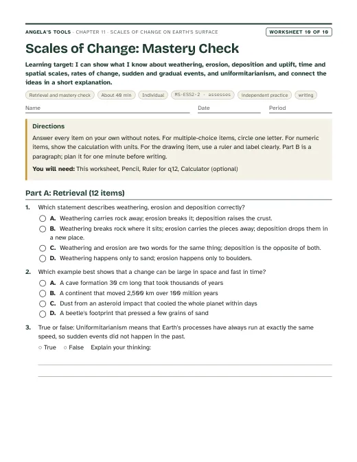 First page of Scales of Change: Mastery Check