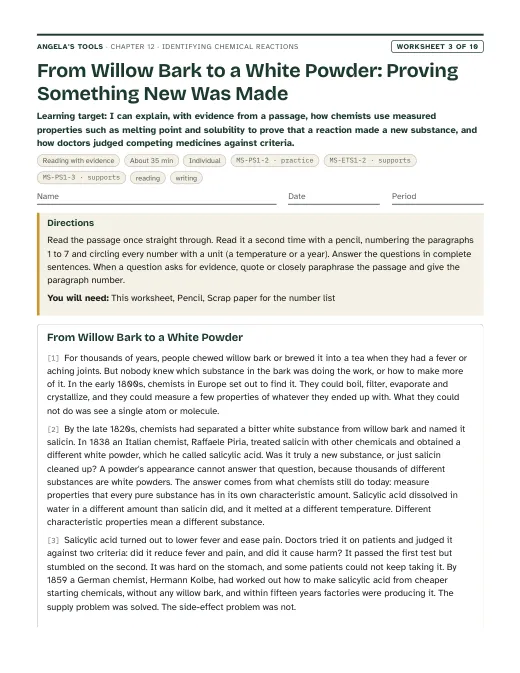 First page of From Willow Bark to a White Powder: Proving Something New Was Made