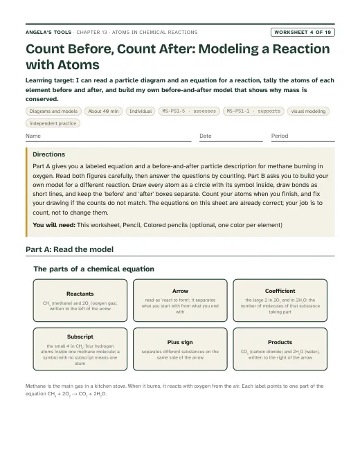 First page of Count Before, Count After: Modeling a Reaction with Atoms