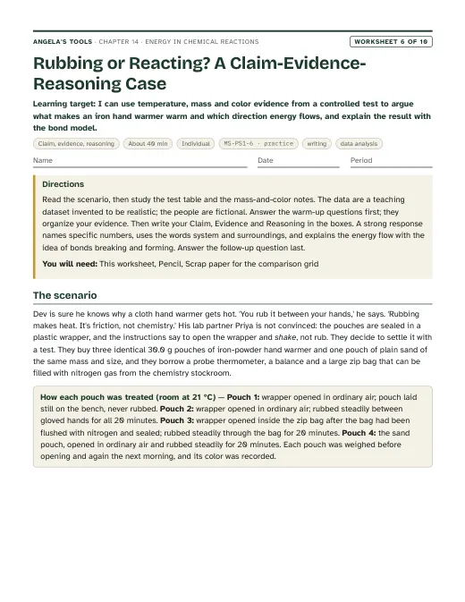 First page of Rubbing or Reacting? A Claim-Evidence-Reasoning Case