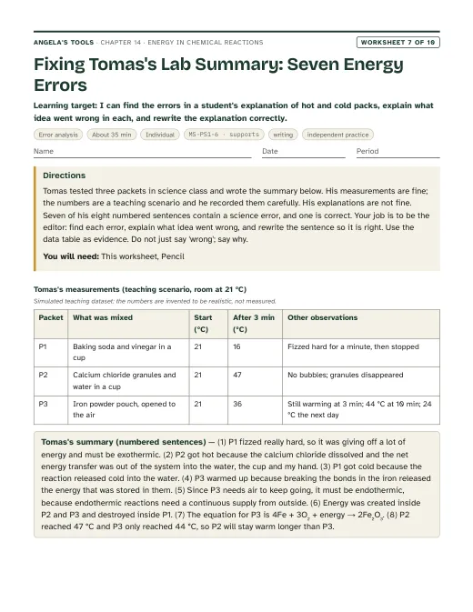 First page of Fixing Tomas's Lab Summary: Seven Energy Errors