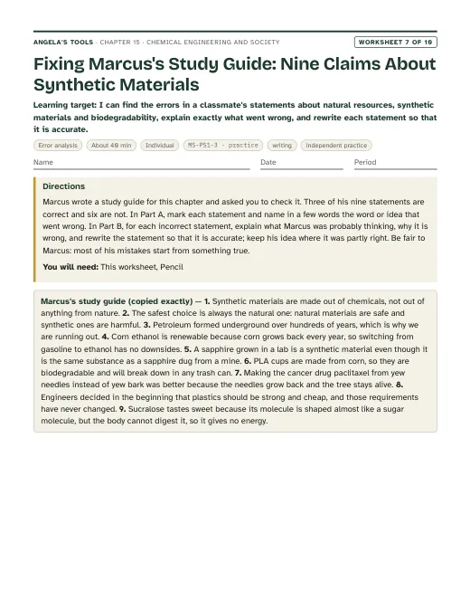 First page of Fixing Marcus's Study Guide: Nine Claims About Synthetic Materials
