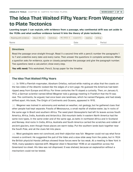 First page of The Idea That Waited Fifty Years: From Wegener to Plate Tectonics