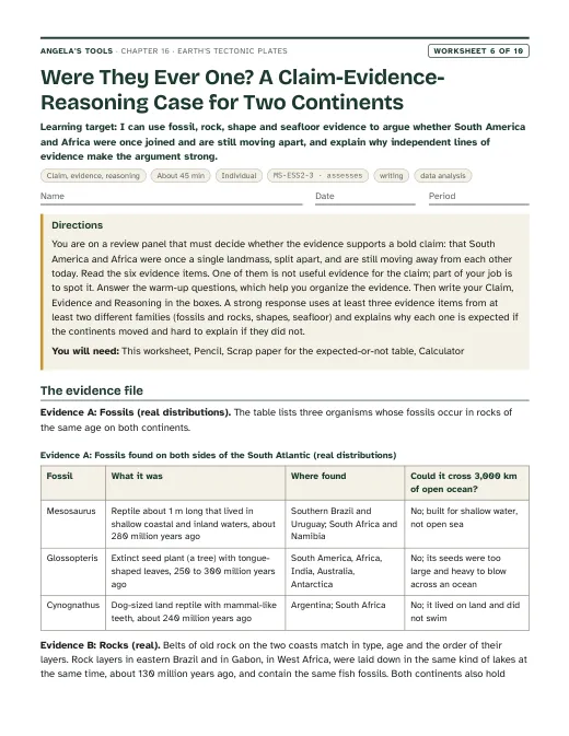 First page of Were They Ever One? A Claim-Evidence-Reasoning Case for Two Continents