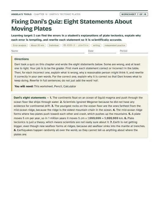 First page of Fixing Dani's Quiz: Eight Statements About Moving Plates
