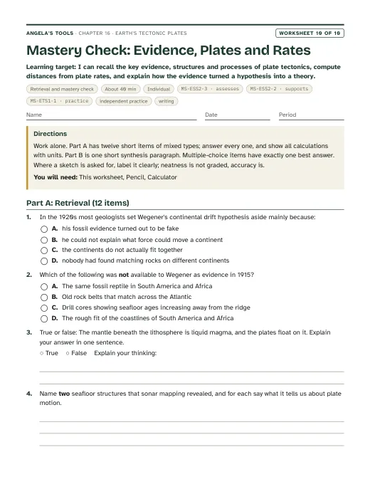 First page of Mastery Check: Evidence, Plates and Rates