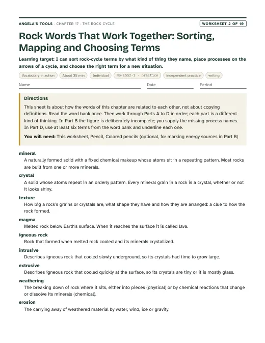 First page of Rock Words That Work Together: Sorting, Mapping and Choosing Terms