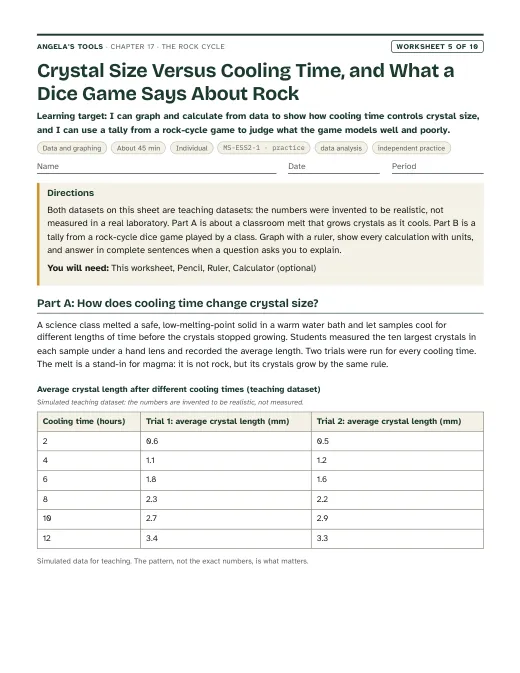 First page of Crystal Size Versus Cooling Time, and What a Dice Game Says About Rock