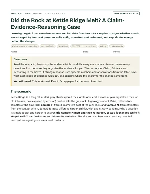 First page of Did the Rock at Kettle Ridge Melt? A Claim-Evidence-Reasoning Case
