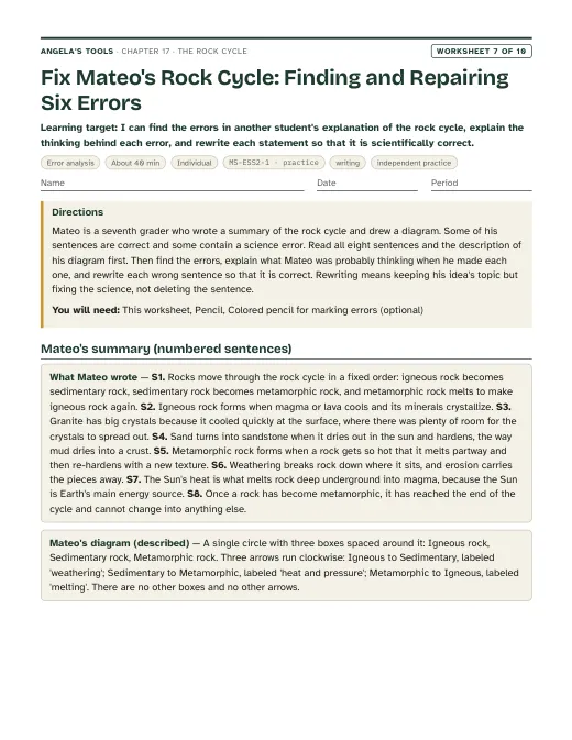 First page of Fix Mateo's Rock Cycle: Finding and Repairing Six Errors