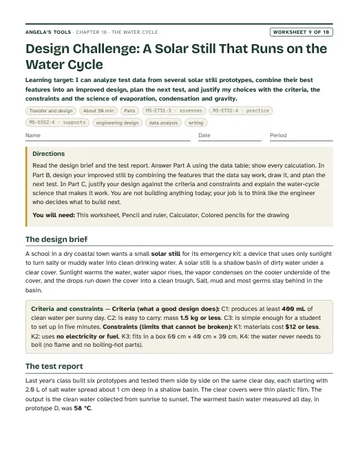 First page of Design Challenge: A Solar Still That Runs on the Water Cycle